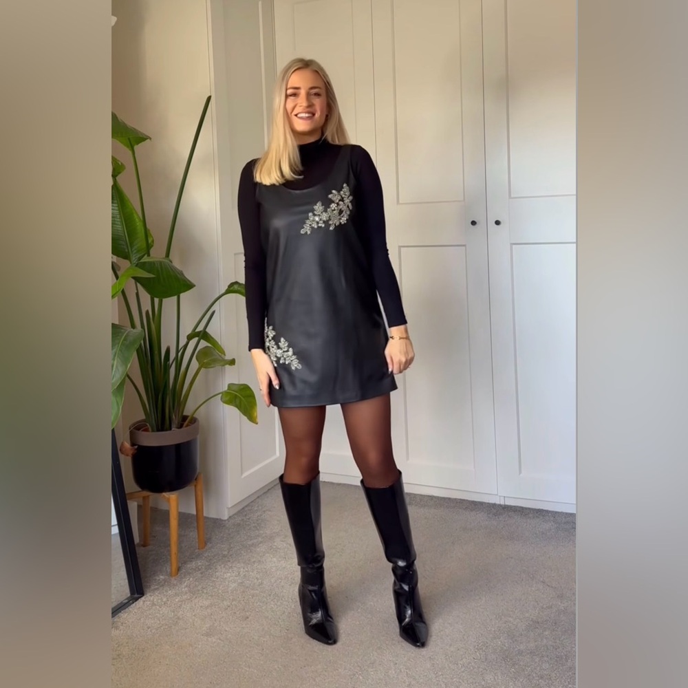 ZARA BLOGGERS FAVORITE FAUX LEATHER BEADED DRESS ZW COLLECTION